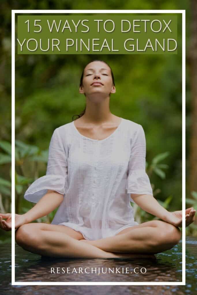 A woman sitting indian style in a flowy white dress meditating in a puddle of water in nature