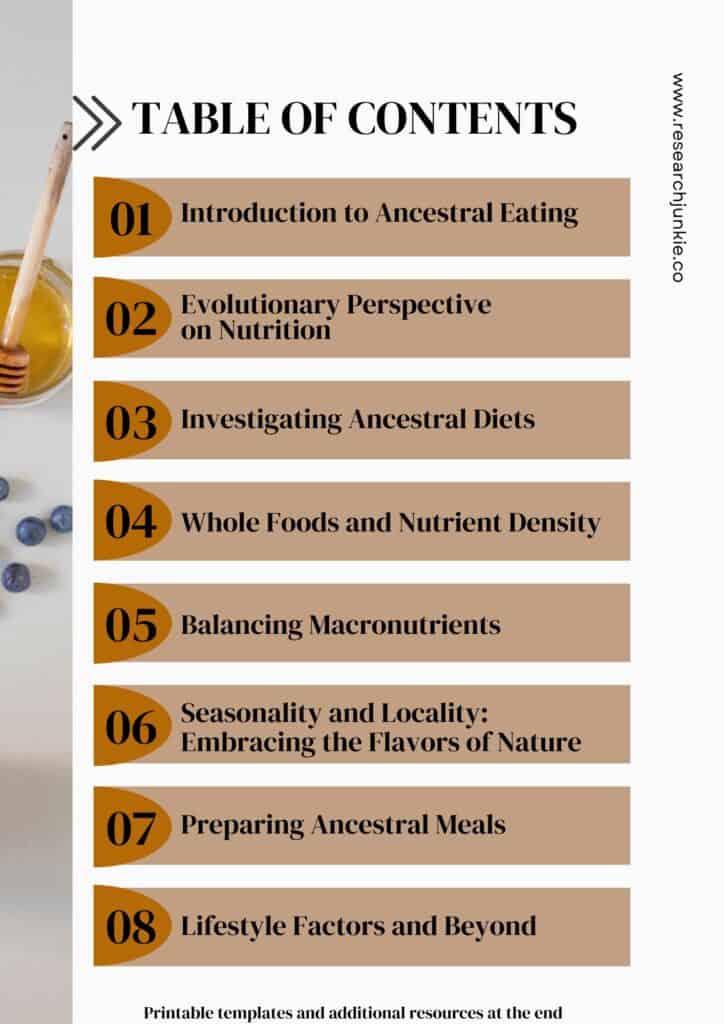 Table of contents for how to eat like your ancestors